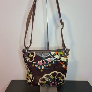 Fossil Key-Per Brown Floral Coated Canvas Crossbody Bag